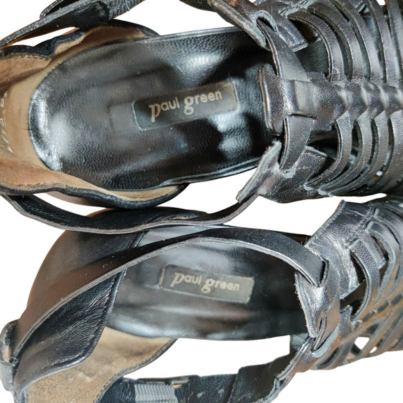 Paul Green Christy Black Leather Caged Huarache Strappy Heel Sandals Size 5.5 - Picture 7 of 12